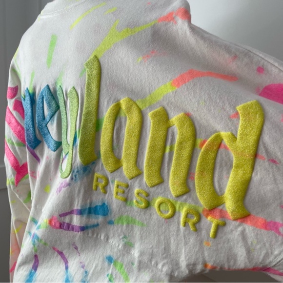 SOLD - Spirit Jersey Disney Tie Dye Neon Rainbow Splatter Shirt Medium Unisex - Picture 6 of 8